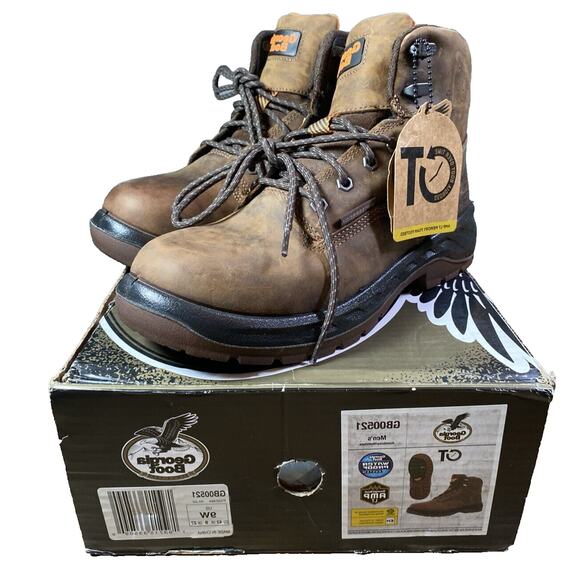 Georgia Boot OT Waterproof Work Boot GB00521 9W NIB Waterproof AMP LT Brown - Picture 1 of 7